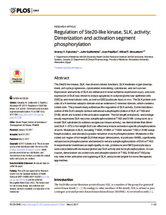 Regulation of Ste20-like kinase, SLK, activity: Dimerization and activation segment phosphorylation thumbnail