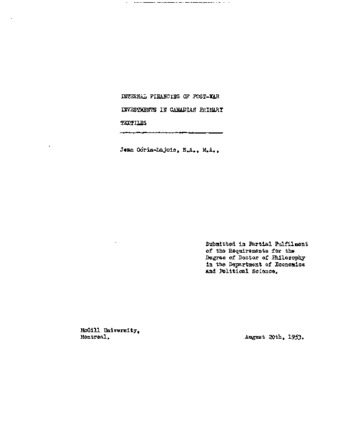 Internal financing of post-war investments in Canadian primary textiles. thumbnail