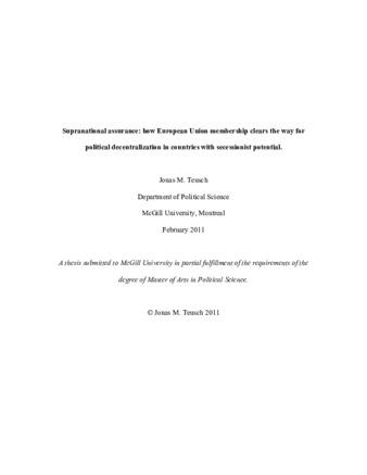 Supranational assurance: how European Union membership clears the way for political decentralization in countries with secessionist potential thumbnail