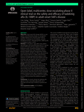 Open-label, multicentre, dose-escalating phase II clinical trial on the safety and efficacy of tadekinig alfa (IL-18BP) in adult-onset Still’s disease thumbnail