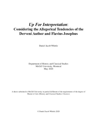 Up for Interpretation: Considering the allegorical tendencies of the Derveni Author and Flavius Josephus thumbnail