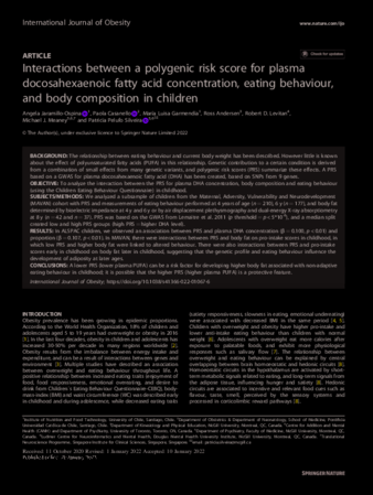 Interactions between a polygenic risk score for plasma docosahexaenoic fatty acid concentration, eating behaviour, and body composition in children thumbnail