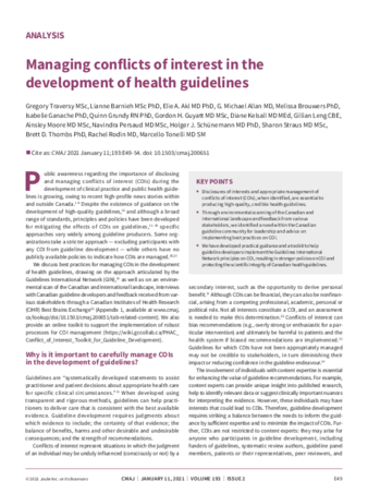 Managing conflicts of interest in the development of health guidelines thumbnail