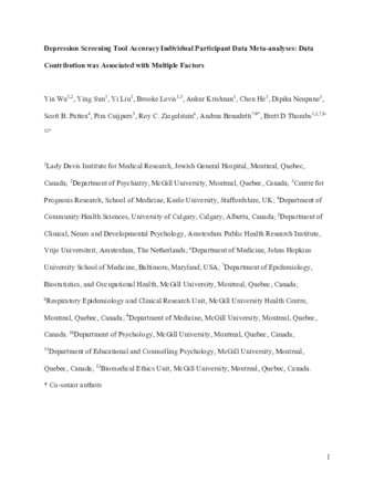 Depression screening tool accuracy individual participant data meta-analyses: data contribution was associated with multiple factors thumbnail