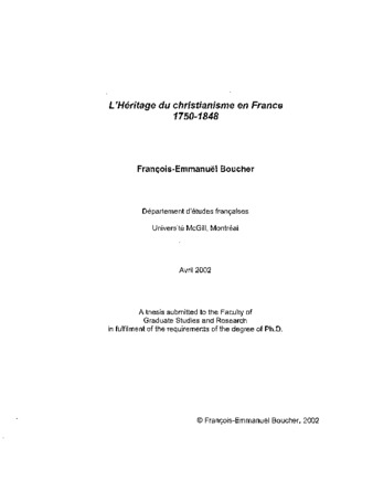 L'Héritage du christianisme en France 1750-1848 thumbnail