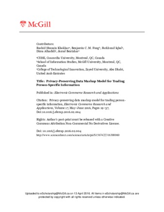 Privacy-preserving data mashup model for trading person-specific information thumbnail