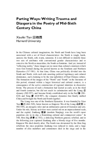 Parting Ways: Writing Trauma and Diaspora in the Poetry of Mid-Sixth Century China thumbnail