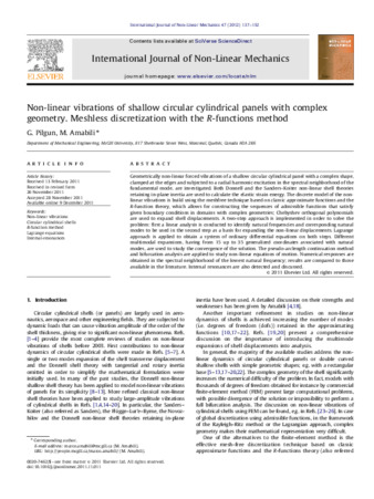 Non-linear vibrations of shallow circular cylindrical panels with complex geometry. Meshless discretization with the R-functions method thumbnail