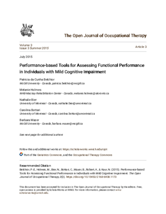 Performance-based Tools for Assessing Functional Performance in Individuals with Mild Cognitive Impairment thumbnail