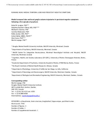 Medial temporal lobe and basal ganglia volume trajectories in persistent negative symptoms following a first episode of psychosis thumbnail