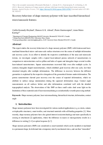 Recovery behaviour of shape memory polymer with laser-inscribed hierarchical micro/nanoscale features thumbnail