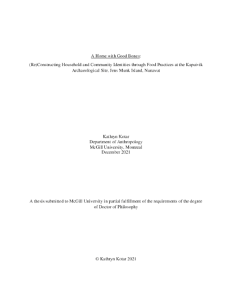 A home with good bones: (re)constructing household and community identities through food practices at the Kapuivik archaeological site, Jens Munk Island, Nunavut thumbnail