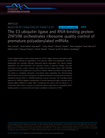 The E3 ubiquitin ligase and RNA-binding protein ZNF598 orchestrates ribosome quality control of premature polyadenylated mRNAs thumbnail