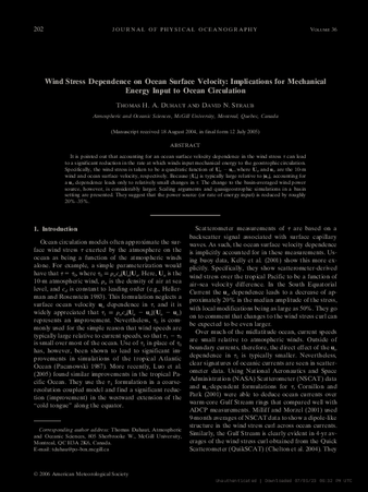 Wind Stress Dependence on Ocean Surface Velocity: Implications for Mechanical Energy Input to Ocean Circulation thumbnail