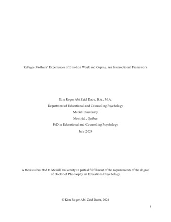 Refugee Mothers’ Experiences of Emotion Work and Coping: An Intersectional Framework thumbnail