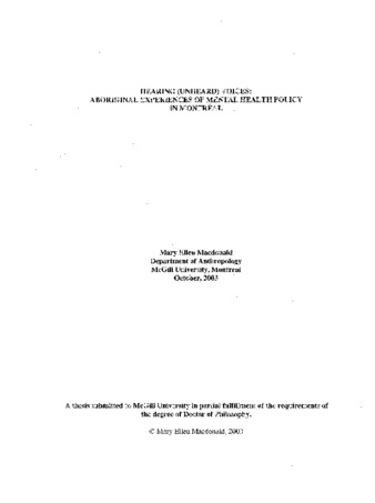 Hearing (unheard) voices : aboriginal experiences of mental health policy in Montreal thumbnail