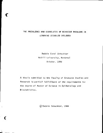 The prevalence and correlates of behavior problems in learning disabled children / thumbnail