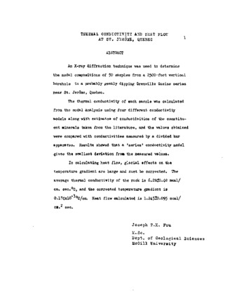 Thermal conductivity and heat flow at St. Jerôme, Quebec. thumbnail