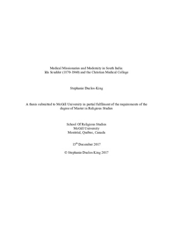 Medical missionaries and modernity in south India: Ida Scudder (1870-1960) and the Christian Medical College thumbnail