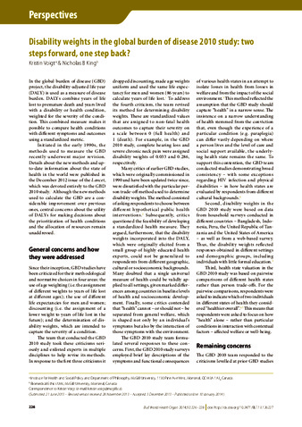 Disability weights in the global burden of disease 2010 study: two steps forward, one step back? thumbnail