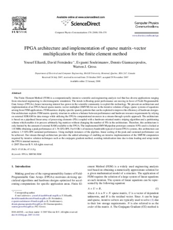 FPGA architecture and implementation of sparse matrix–vector multiplication for the finite element method thumbnail