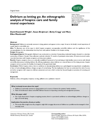 Delirium as letting go: An ethnographic analysis of hospice care and family moral experience thumbnail