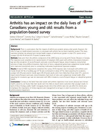 Arthritis has an impact on the daily lives of Canadians young and old: results from a population-based survey thumbnail
