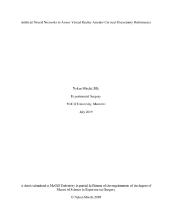 Artificial neural networks to assess virtual reality anterior cervical discectomy performance thumbnail