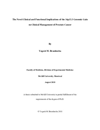 The novel clinical and functional implications of the 16p 13.3 genomic gain on clinical management of prostate cancer thumbnail