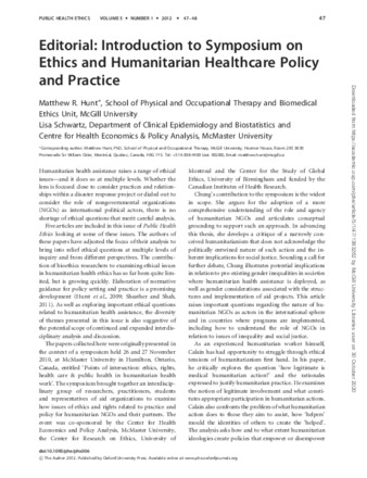 Editorial: Introduction to Symposium on Ethics and Humanitarian Healthcare Policy and Practice thumbnail