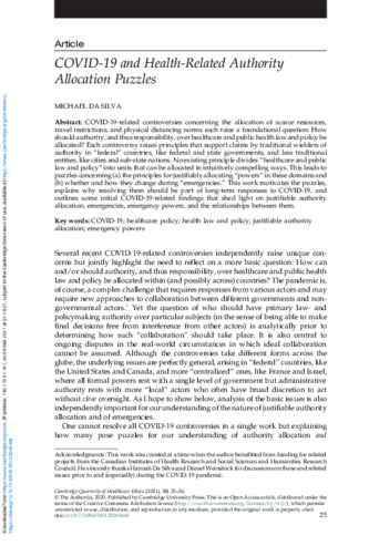 COVID-19 and Health-Related Authority Allocation Puzzles thumbnail