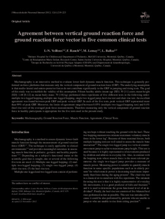 Agreement between vertical ground reaction force and ground reaction force vector in five common clinical tests thumbnail