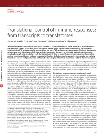 Translational control of immune responses: from transcripts to translatomes thumbnail