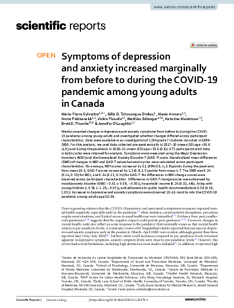 Symptoms of depression and anxiety increased marginally from before to during the COVID-19 pandemic among young adults in Canada thumbnail