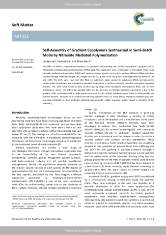 Self-Assembly of Gradient Copolymers Synthesized in Semi-Batch Mode by Nitroxide Mediated Polymerization thumbnail
