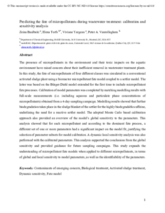 Predicting the fate of micropollutants during wastewater treatment: Calibration and sensitivity analysis thumbnail