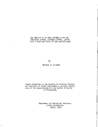 the Geology of an Area Between Pigou and Sheldrake Rivers, Saguenay County, Quebec, with a Detailed Study of the Anorthosites. thumbnail