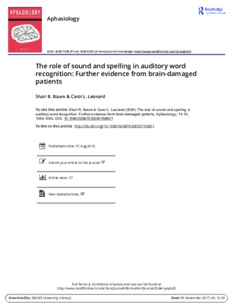 The role of sound and spelling in auditory word recognition: Further evidence from brain-damaged patients thumbnail