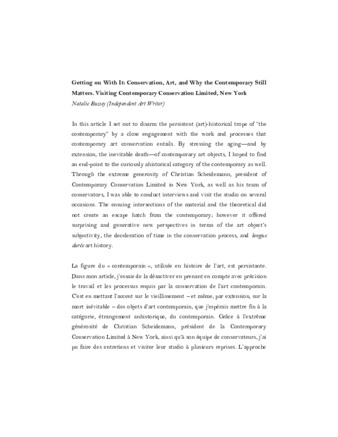 Getting on With It: Conservation, Art, and Why the Contemporary Still Matters. Visiting Contemporary Conservation Limited, New York thumbnail