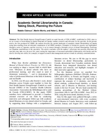 Academic dental librarianship in Canada: Taking stock, planning the future thumbnail