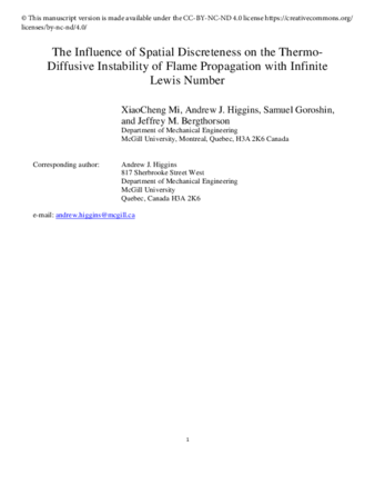 The influence of spatial discreteness on the thermo-diffusive instability of flame propagation with infinite Lewis number thumbnail