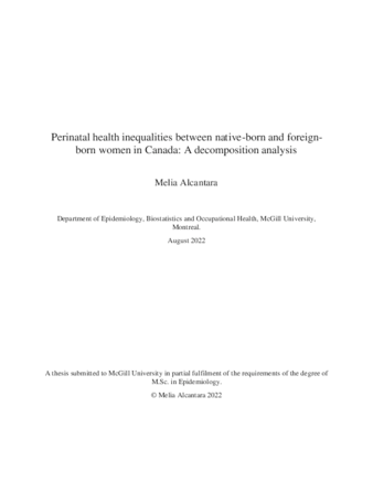 Perinatal health inequalities between native-born and foreign-born women in Canada: A decomposition analysis thumbnail