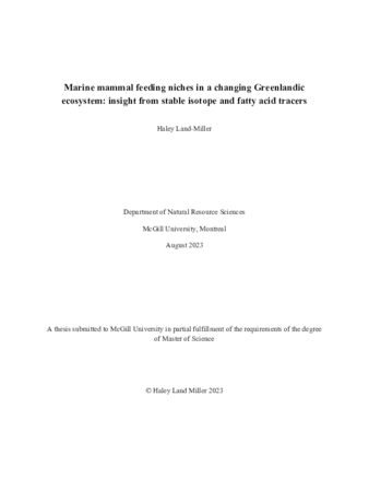 Marine mammal feeding niches in a changing Greenlandic ecosystem: insight from stable isotope and fatty acid tracers thumbnail