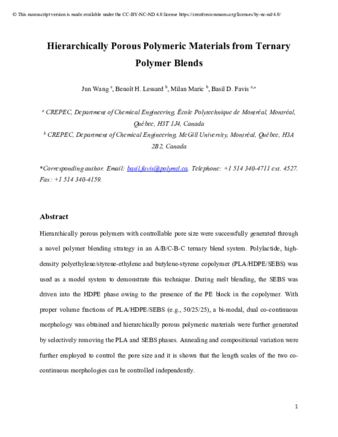 Hierarchically Porous Polymeric Materials from Ternary Polymer Blends thumbnail
