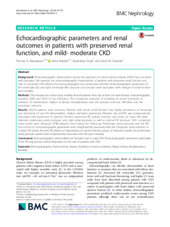 Echocardiographic parameters and renal outcomes in patients with preserved renal function, and mild- moderate CKD thumbnail