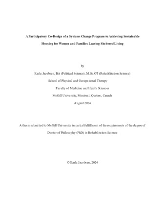 A Participatory Co-Design of a Systems Change Program to Achieving Sustainable Housing for Women and Families Leaving Sheltered Living thumbnail