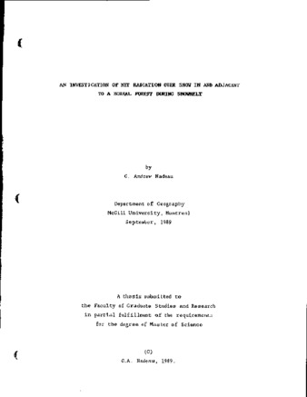 An investigation of net radiation over snow in and adjacent to a boreal forest during snowmelt / thumbnail