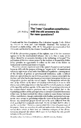 Review Article: The "new" Canadian constitution: will the old answers do for new questions? thumbnail