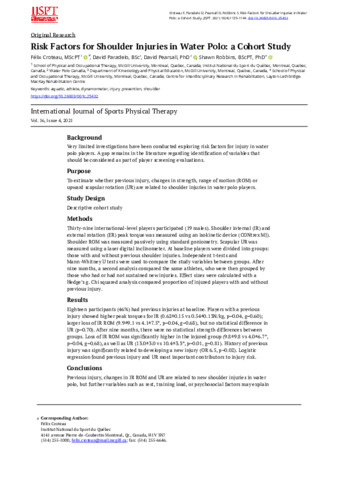 Risk Factors for Shoulder Injuries in Water Polo: a Cohort Study thumbnail