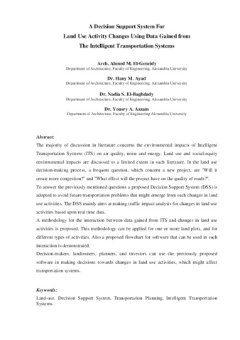 A Decision Support System For Land Use Activity Changes Using Data Gained from The Intelligent Transportation Systems thumbnail